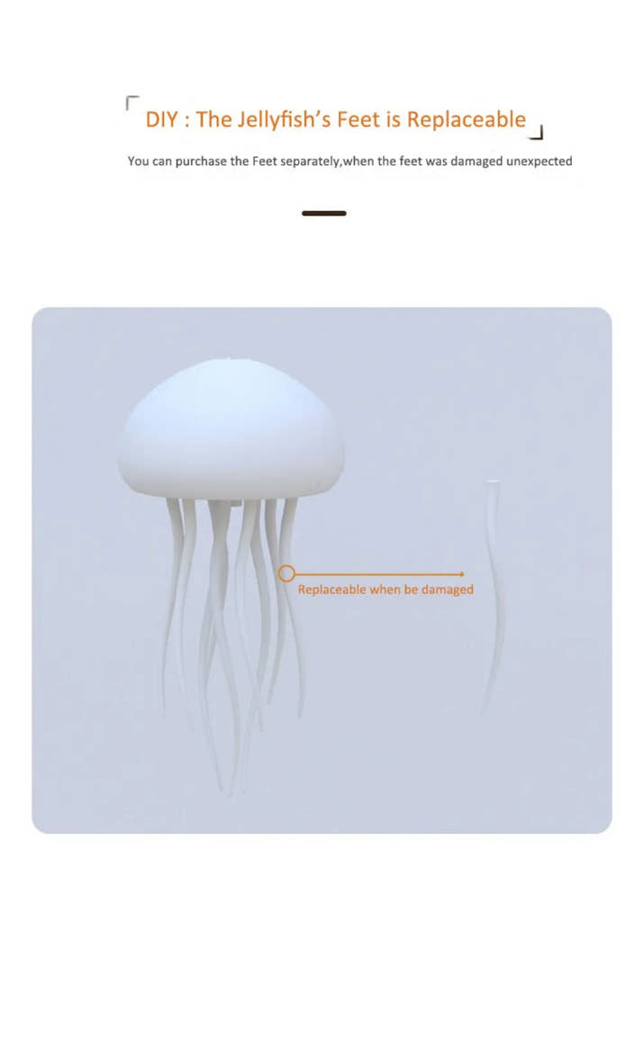 Jellyfish LED Night Light RGB Adjustable Color Active Tentacle USB Rechargeable Bedside Lamp with Polished Base Jellyfish Lights