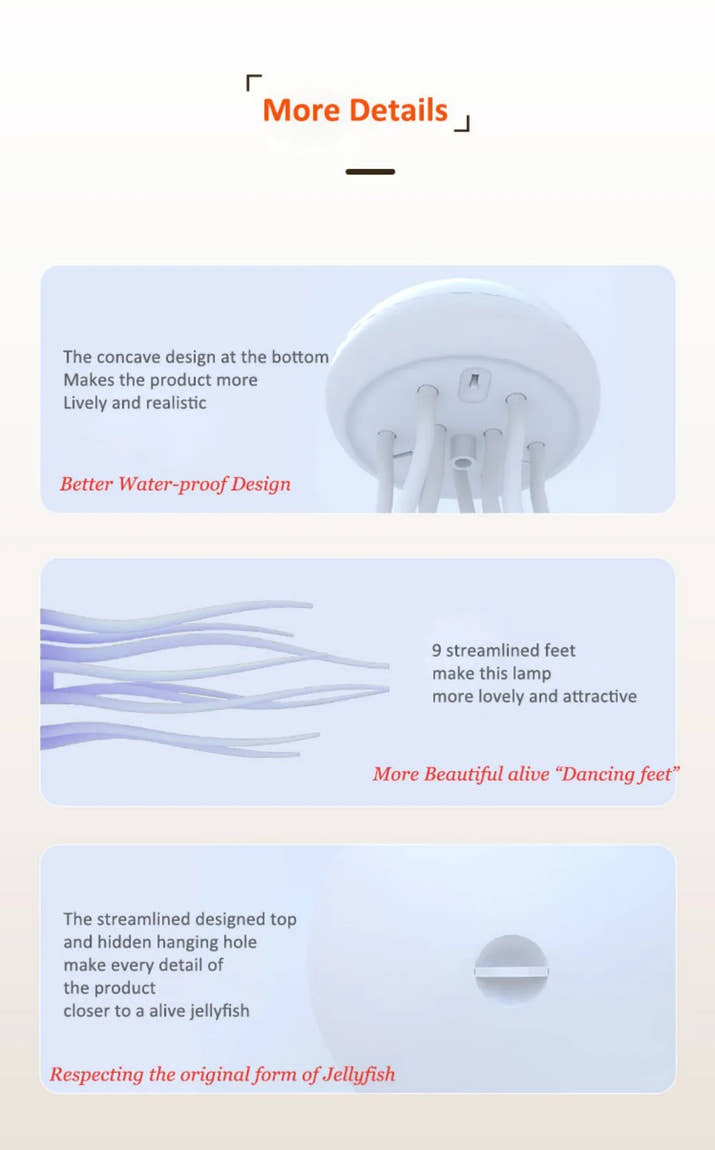 Jellyfish LED Night Light RGB Adjustable Color Active Tentacle USB Rechargeable Bedside Lamp with Polished Base Jellyfish Lights
